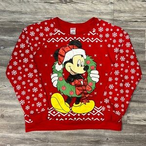 DISNEY Ugly Christmas Sweater Light Up Wreath Mickey Mouse Sweatshirt Youth XL